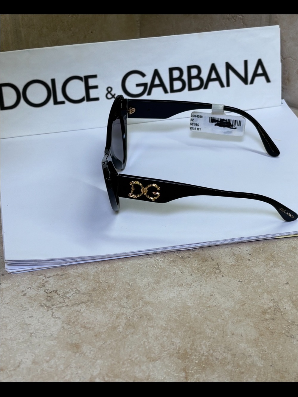 New Dolce & Gabbana DG4368 501/8G Black Cat-Eye Sunglasses with Dark Lenses - Picture 5 of 11